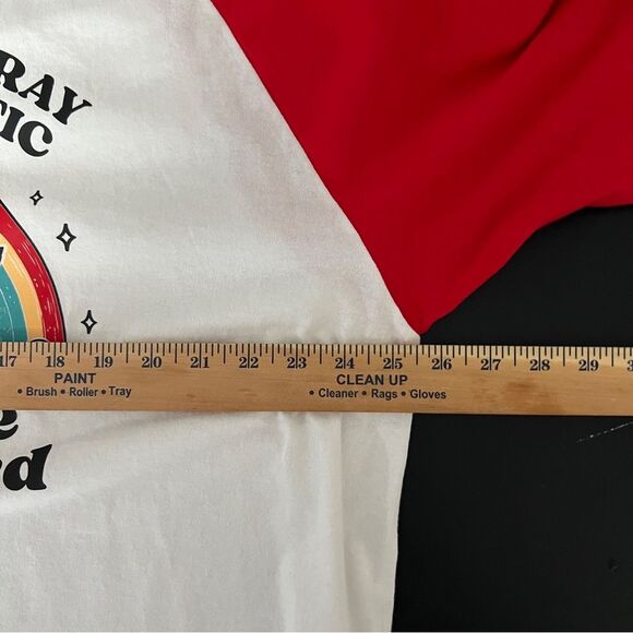 Gildan Red and White Sarcastic Sloth Raglan Baseball Tee - Picture 7 of 8